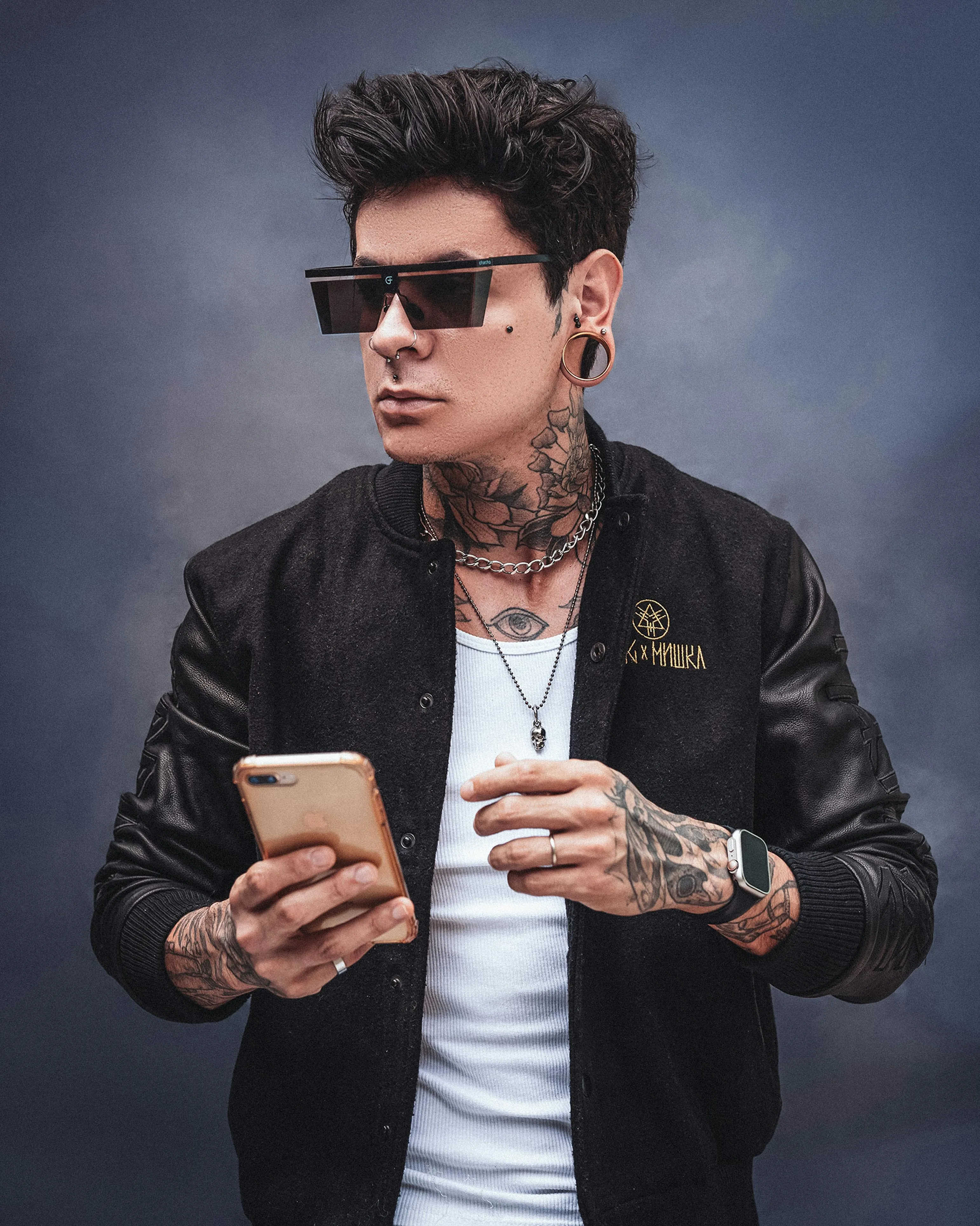 A man does his business banking on a phone